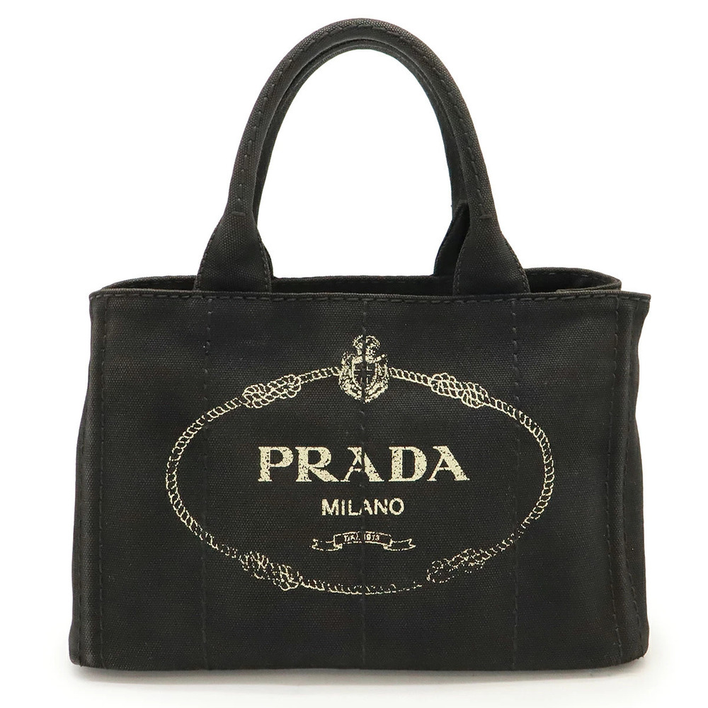 Prada Canapa Tote Bag Handbag Canvas Black Nero Black Shoulder Strap